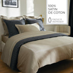 Biarritz - Set De 2 Taies D'Oreiller - Satin De Coton - Blanc / Taupe