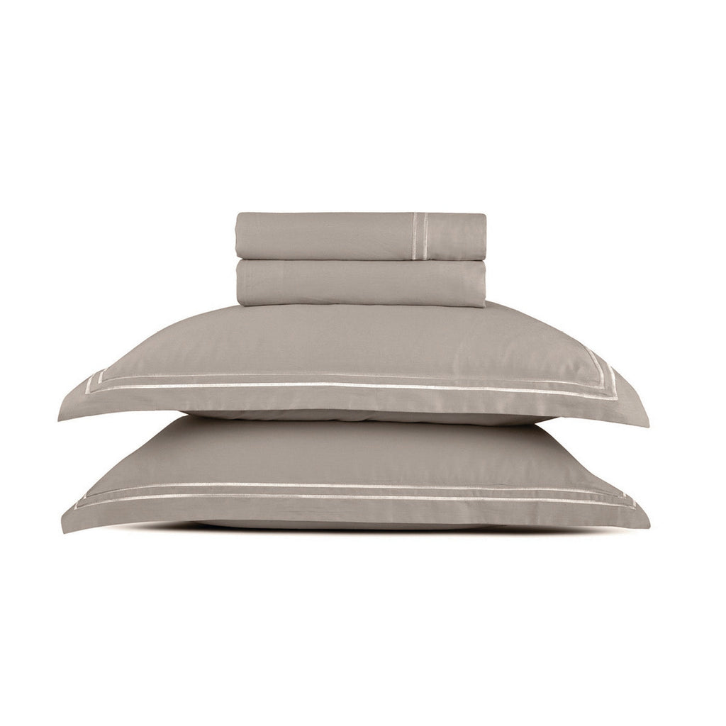 Biarritz - Ensemble De Draps - Satin De Coton - Blanc / Taupe