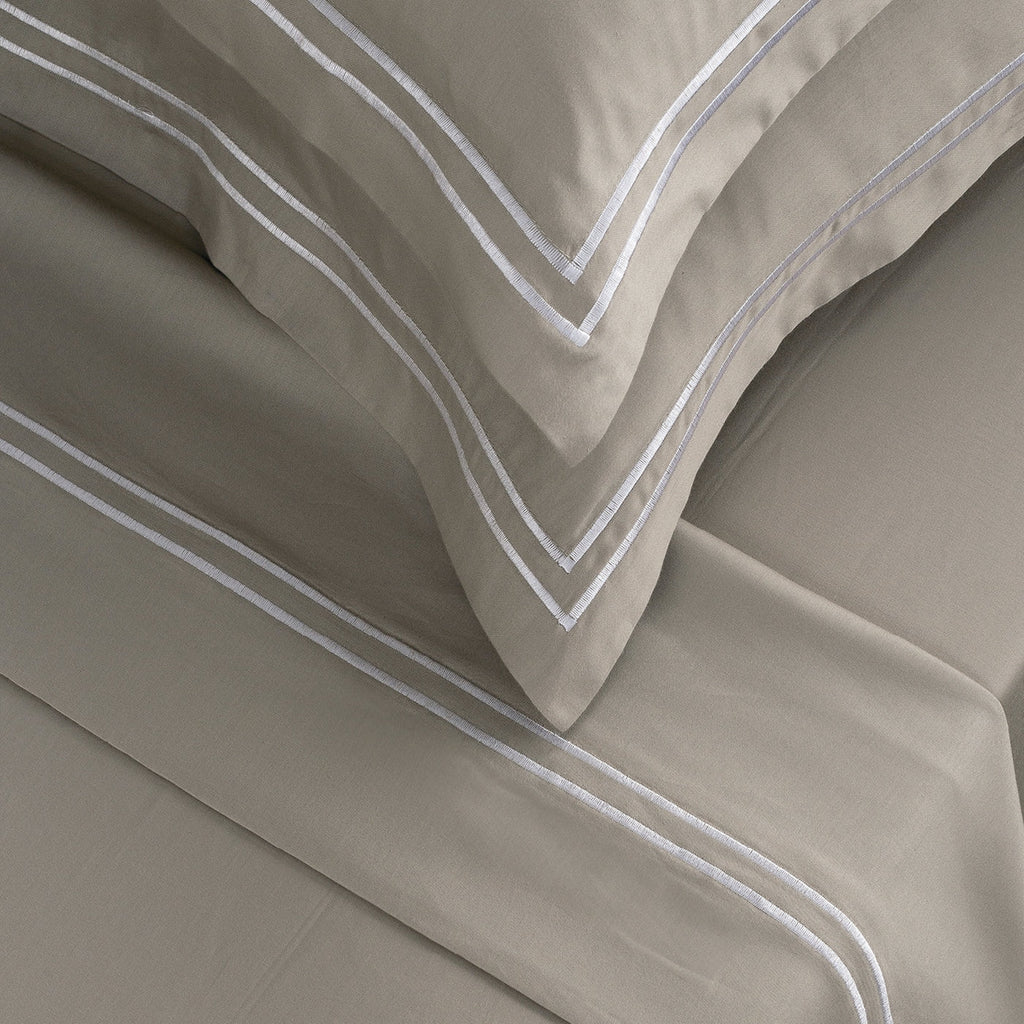Biarritz - Ensemble De Draps - Satin De Coton - Blanc / Taupe