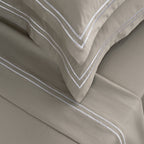 Biarritz - Ensemble De Draps - Satin De Coton - Blanc / Taupe