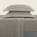 Biarritz - Ensemble De Draps - Satin De Coton - Blanc / Taupe