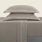 Biarritz - Ensemble De Draps - Satin De Coton - Blanc / Taupe