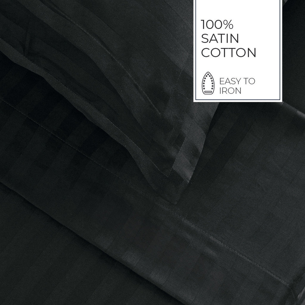 Jacquard - Ensemble De Draps - Satin De Coton Rayure Tissé Dobby - Gris 03