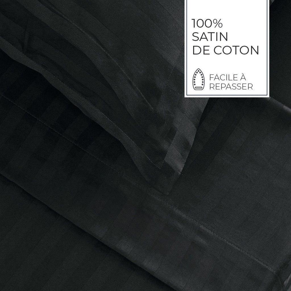 Jacquard - Ensemble De Draps - Satin De Coton Rayure Tissé Dobby - Gris 03
