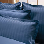 Jacquard - Set De 2 Taies D'Oreiller - Satin De Coton Rayure Tissé Dobby - Bleu 06