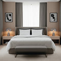 Simples Carreaux - Housse De Couette + 1 Ou 2 Taie(S) D'Oreiller - Satin De Coton - Blanc / Taupe