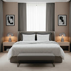 Simples Carreaux - Housse De Couette + 1 Ou 2 Taie(S) D'Oreiller - Satin De Coton - Blanc / Taupe