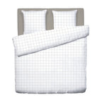 Simples Carreaux - Housse De Couette + 1 Ou 2 Taie(S) D'Oreiller - Satin De Coton - Blanc / Taupe