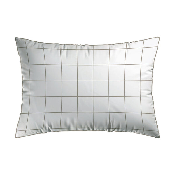 Simples Carreaux - Set De 2 Taies D'Oreiller - Satin De Coton - Blanc / Taupe