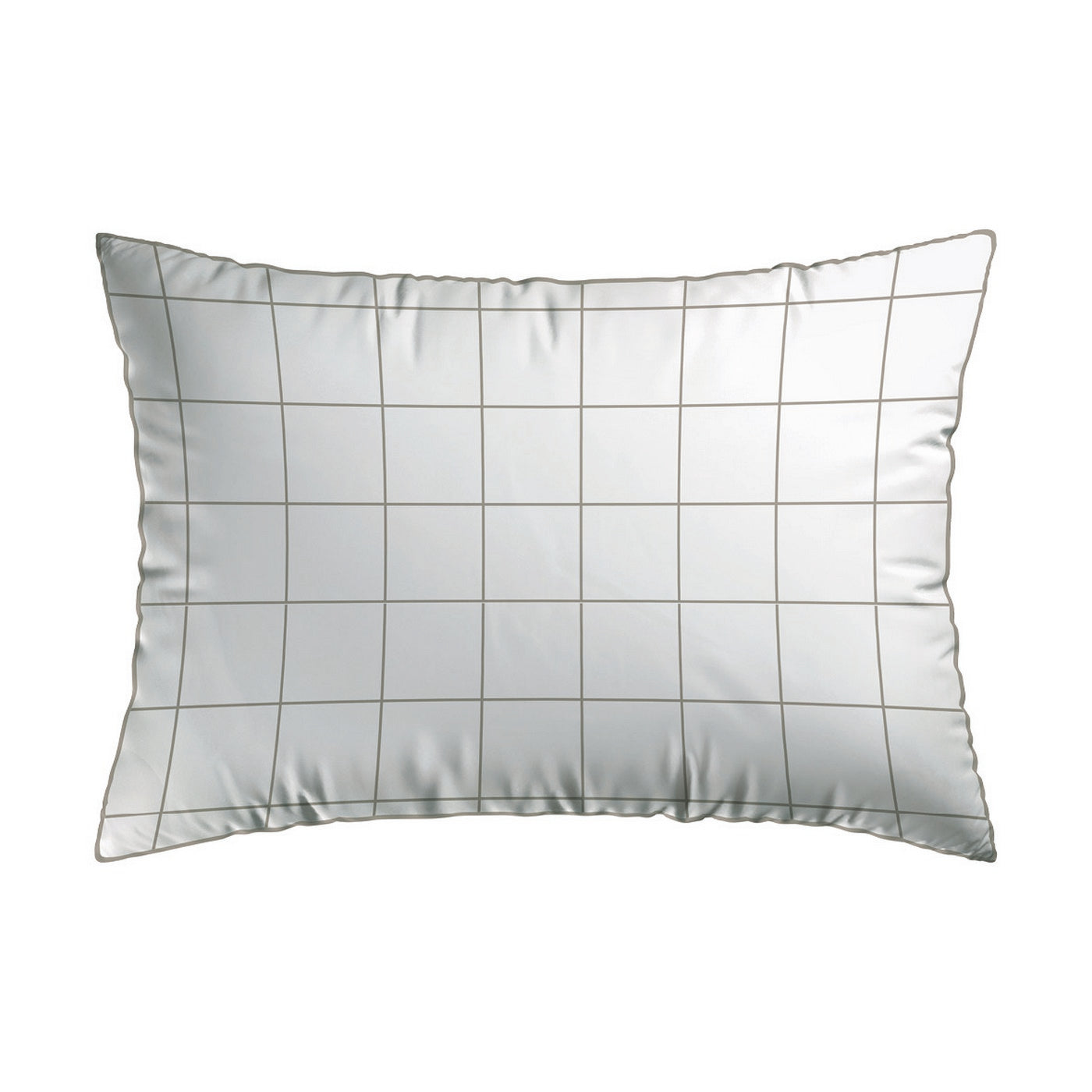 Simples Carreaux - Set De 2 Taies D'Oreiller - Satin De Coton - Blanc / Taupe