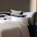 Simples Carreaux - Housse De Couette + 1 Ou 2 Taie(S) D'Oreiller - Satin De Coton - Blanc / Bleu