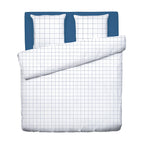 Simples Carreaux - Housse De Couette + 1 Ou 2 Taie(S) D'Oreiller - Satin De Coton - Blanc / Bleu