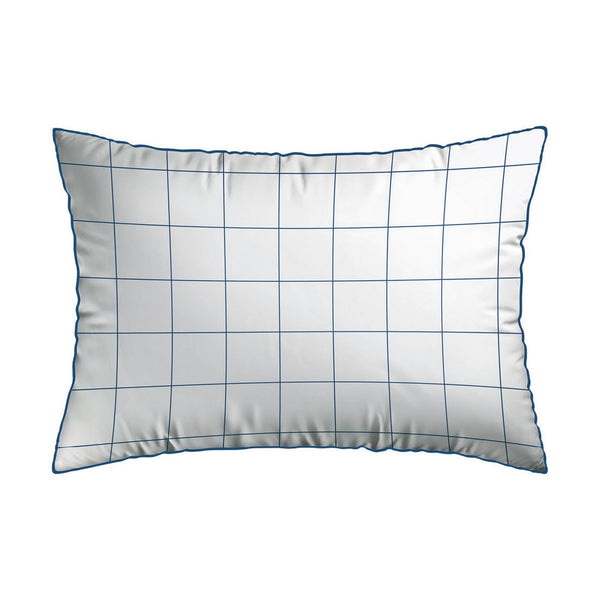 Simples Carreaux - Set De 2 Taies D'Oreiller - Satin De Coton - Blanc / Bleu