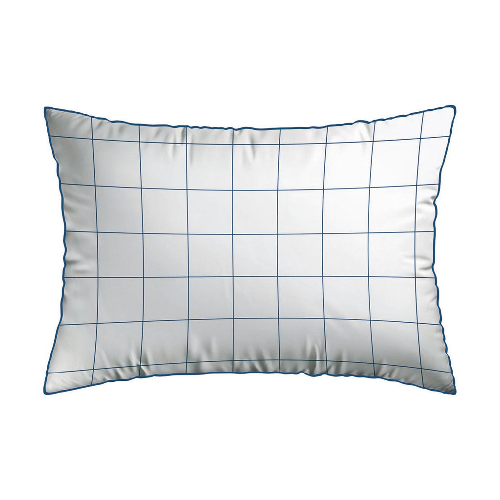 Simples Carreaux - Set De 2 Taies D'Oreiller - Satin De Coton - Blanc / Bleu