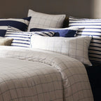 Simples Carreaux - Set De 2 Taies D'Oreiller - Satin De Coton - Blanc / Bleu