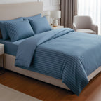 Jacquard - Drap Plat - Satin De Coton Dobby Stripe - Bleu 06