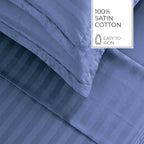 Jacquard - Ensemble De Draps - Satin De Coton Rayure Tissé Dobby - Bleu 06