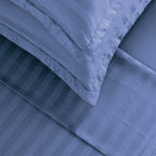 Jacquard - Ensemble De Draps - Satin De Coton Rayure Tissé Dobby - Bleu 06