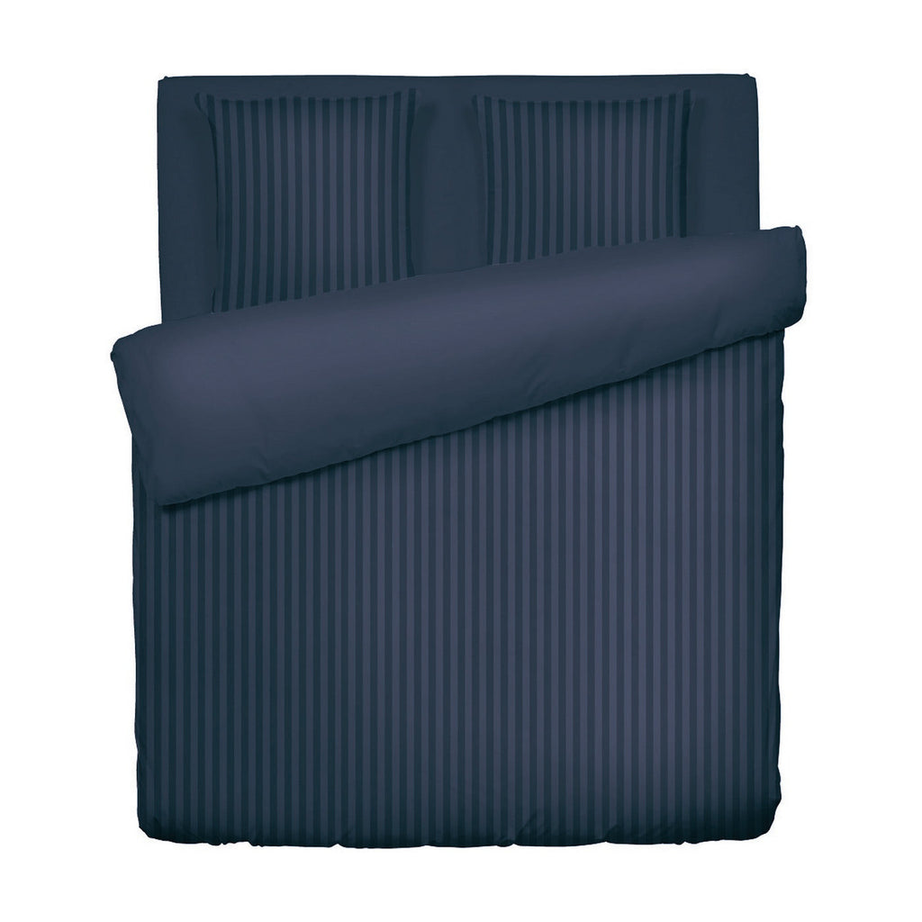 Jacquard - Housse De Couette + 1 Ou 2 Taie(S) D'Oreiller - Satin De Coton Rayure Tissé Dobby - Bleu 11