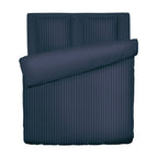 Jacquard - Housse De Couette + 1 Ou 2 Taie(S) D'Oreiller - Satin De Coton Rayure Tissé Dobby - Bleu 11