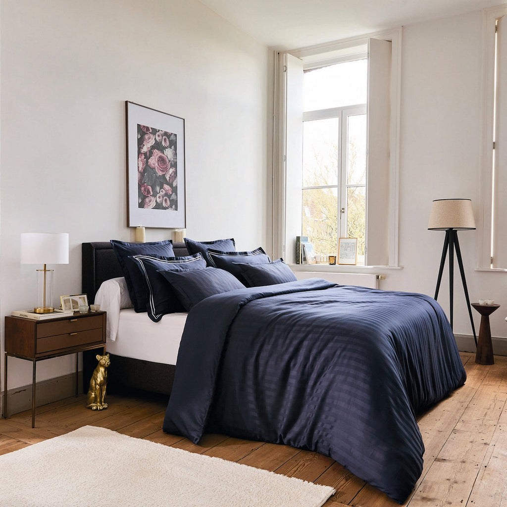 Jacquard - Drap Plat - Satin De Coton Dobby Stripe - Bleu 11