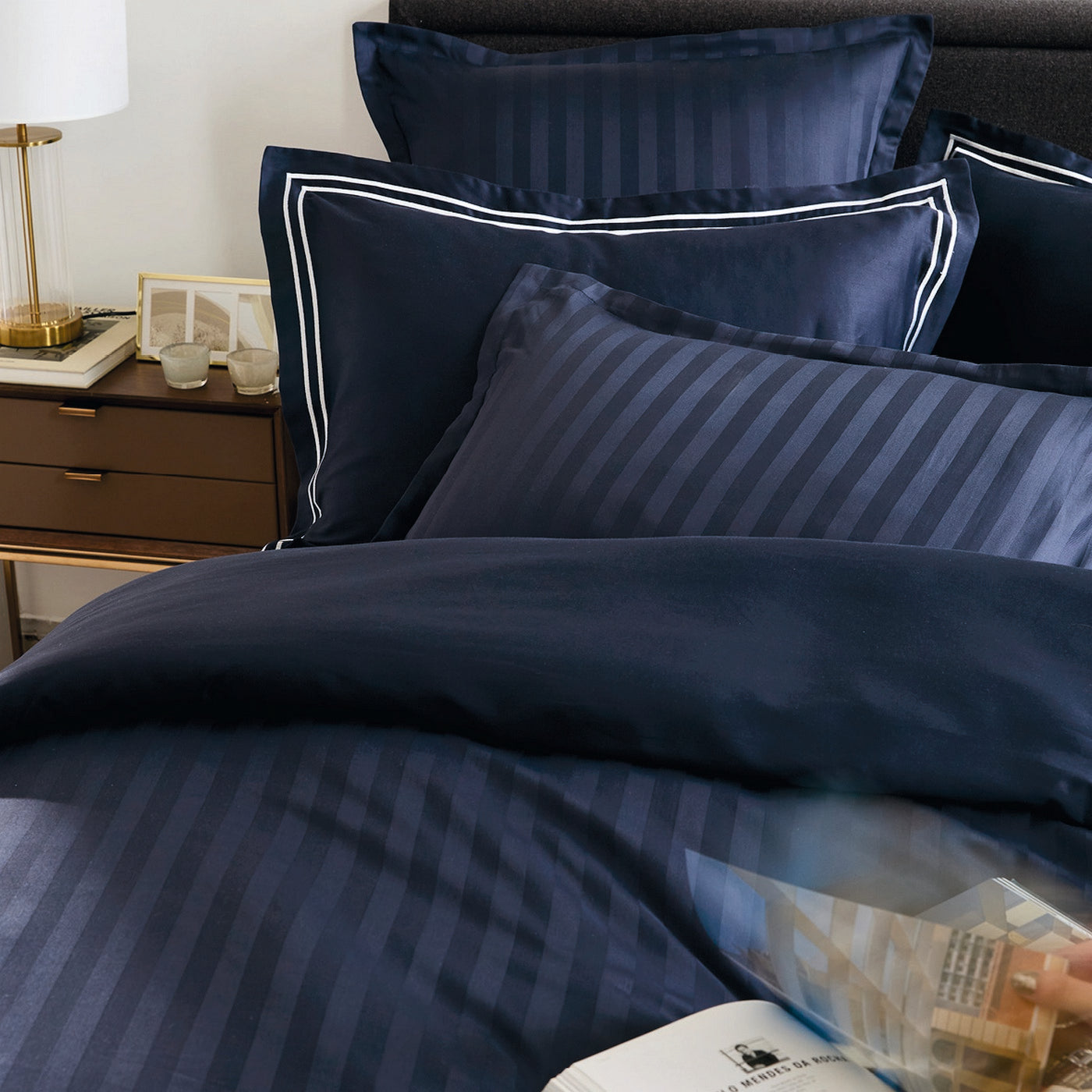 Jacquard - Drap Plat - Satin De Coton Dobby Stripe - Bleu 11