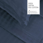 Jacquard - Ensemble De Draps - Satin De Coton Rayure Tissé Dobby - Bleu 11
