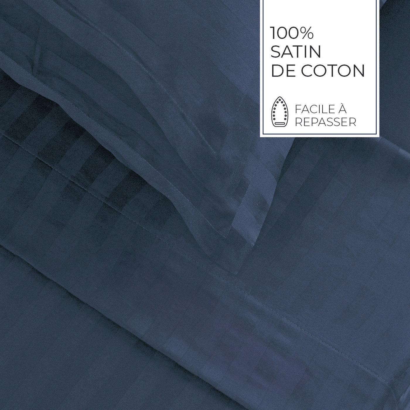 Jacquard - Ensemble De Draps - Satin De Coton Rayure Tissé Dobby - Bleu 11