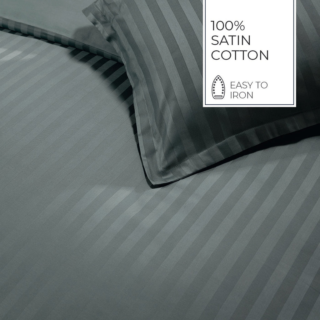 Jacquard - Housse De Couette + 1 Ou 2 Taie(S) D'Oreiller - Satin De Coton Rayure Tissé Dobby - Gris 02