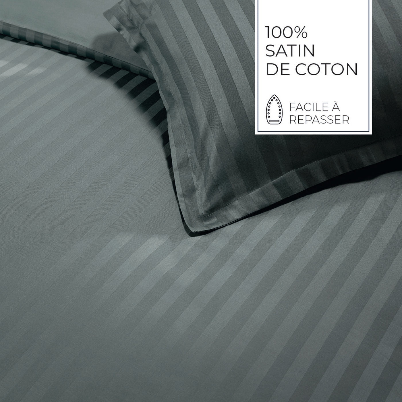 Jacquard - Housse De Couette + 1 Ou 2 Taie(S) D'Oreiller - Satin De Coton Rayure Tissé Dobby - Gris 02