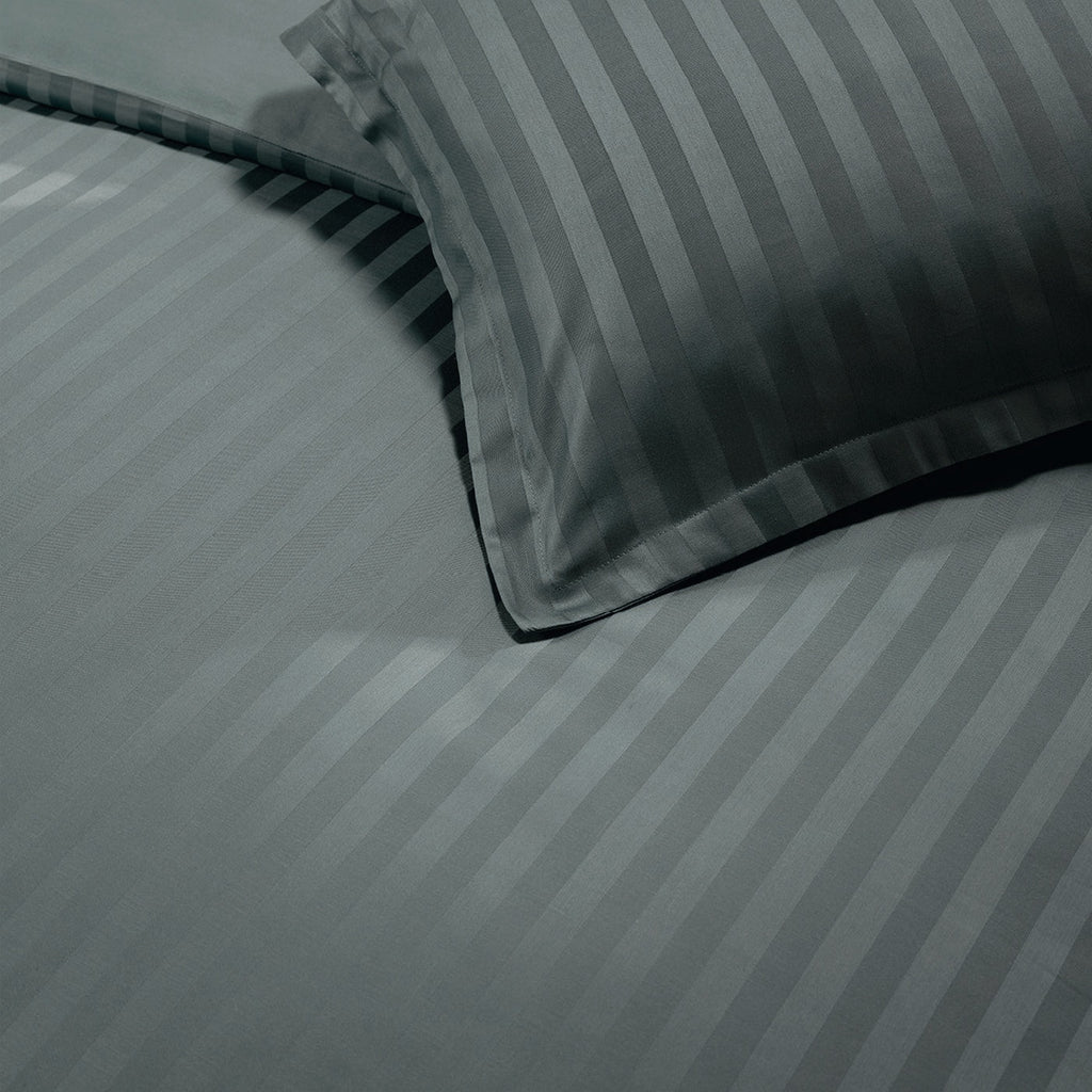 Jacquard - Housse De Couette + 1 Ou 2 Taie(S) D'Oreiller - Satin De Coton Rayure Tissé Dobby - Gris 02