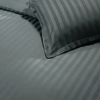 Jacquard - Housse De Couette + 1 Ou 2 Taie(S) D'Oreiller - Satin De Coton Rayure Tissé Dobby - Gris 02