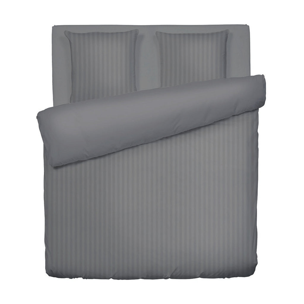 Jacquard - Housse De Couette + 1 Ou 2 Taie(S) D'Oreiller - Satin De Coton Rayure Tissé Dobby - Gris 02