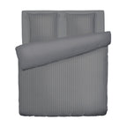 Jacquard - Housse De Couette + 1 Ou 2 Taie(S) D'Oreiller - Satin De Coton Rayure Tissé Dobby - Gris 02