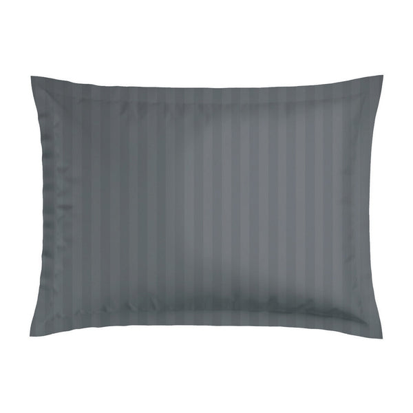 Jacquard - Set De 2 Taies D'Oreiller - Satin De Coton Rayure Tissé Dobby - Gris 02