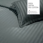 Jacquard - Set De 2 Taies D'Oreiller - Satin De Coton Rayure Tissé Dobby - Gris 02