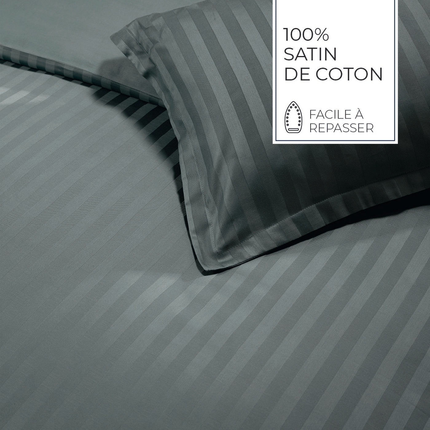 Jacquard - Set De 2 Taies D'Oreiller - Satin De Coton Rayure Tissé Dobby - Gris 02