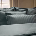Jacquard - Set De 2 Taies D'Oreiller - Satin De Coton Rayure Tissé Dobby - Gris 02