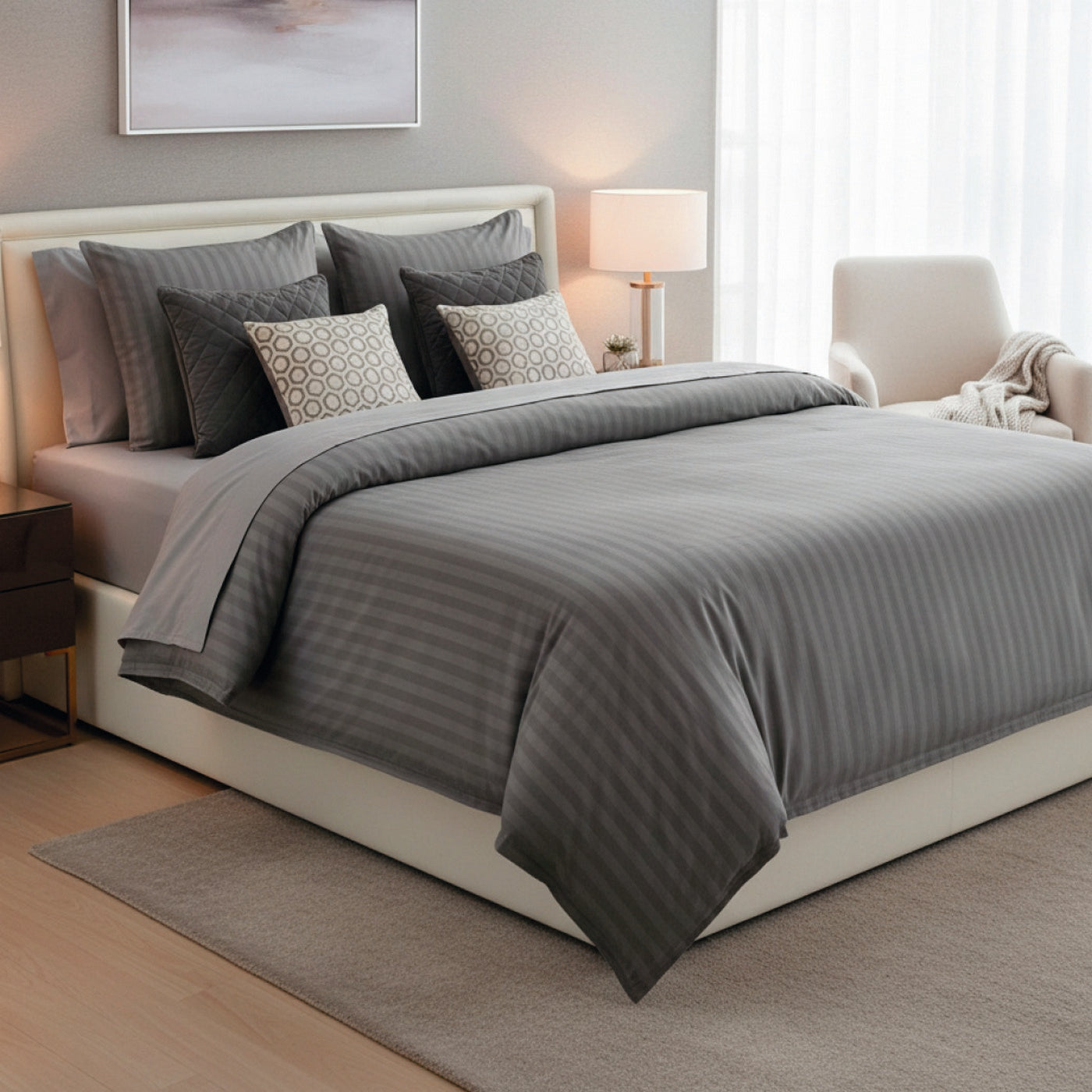 Jacquard - Drap Plat - Satin De Coton Dobby Stripe - Gris 02