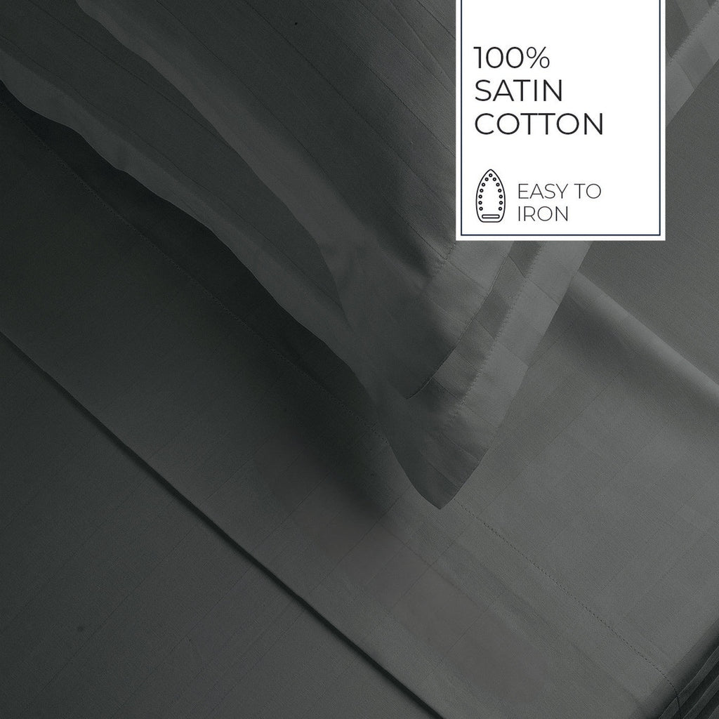Jacquard - Ensemble De Draps - Satin De Coton Rayure Tissé Dobby - Gris 02