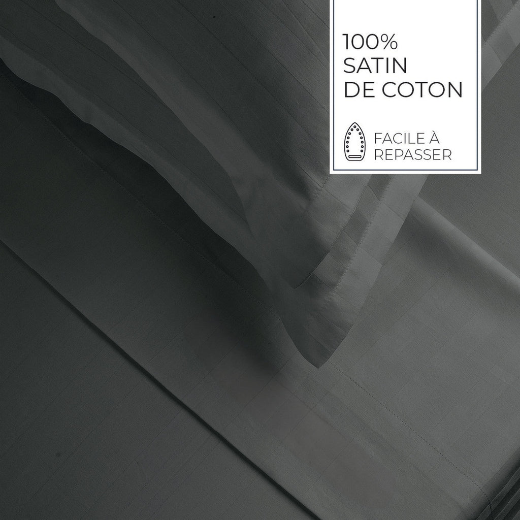 Jacquard - Ensemble De Draps - Satin De Coton Rayure Tissé Dobby - Gris 02