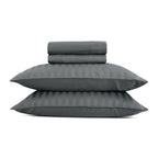 Jacquard - Ensemble De Draps - Satin De Coton Rayure Tissé Dobby - Gris 02
