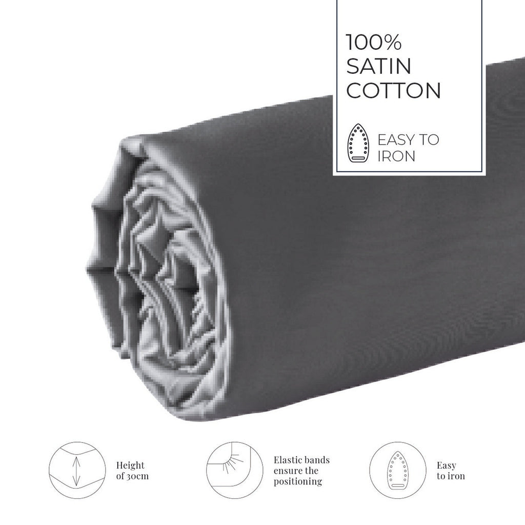 Uni - Drap-Housse - Satin De Coton - Gris 02