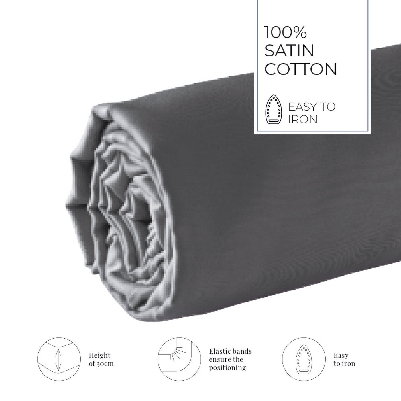 Uni - Drap-Housse - Satin De Coton - Gris 02