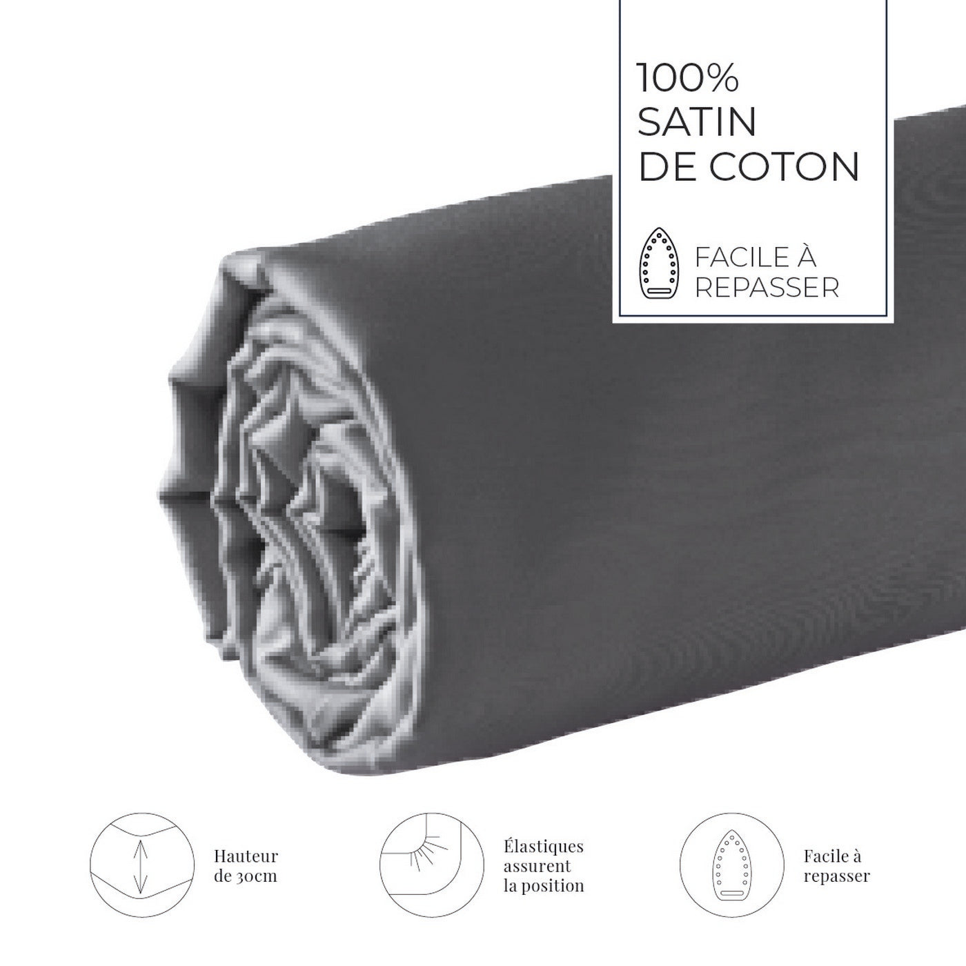 Uni - Drap-Housse - Satin De Coton - Gris 02