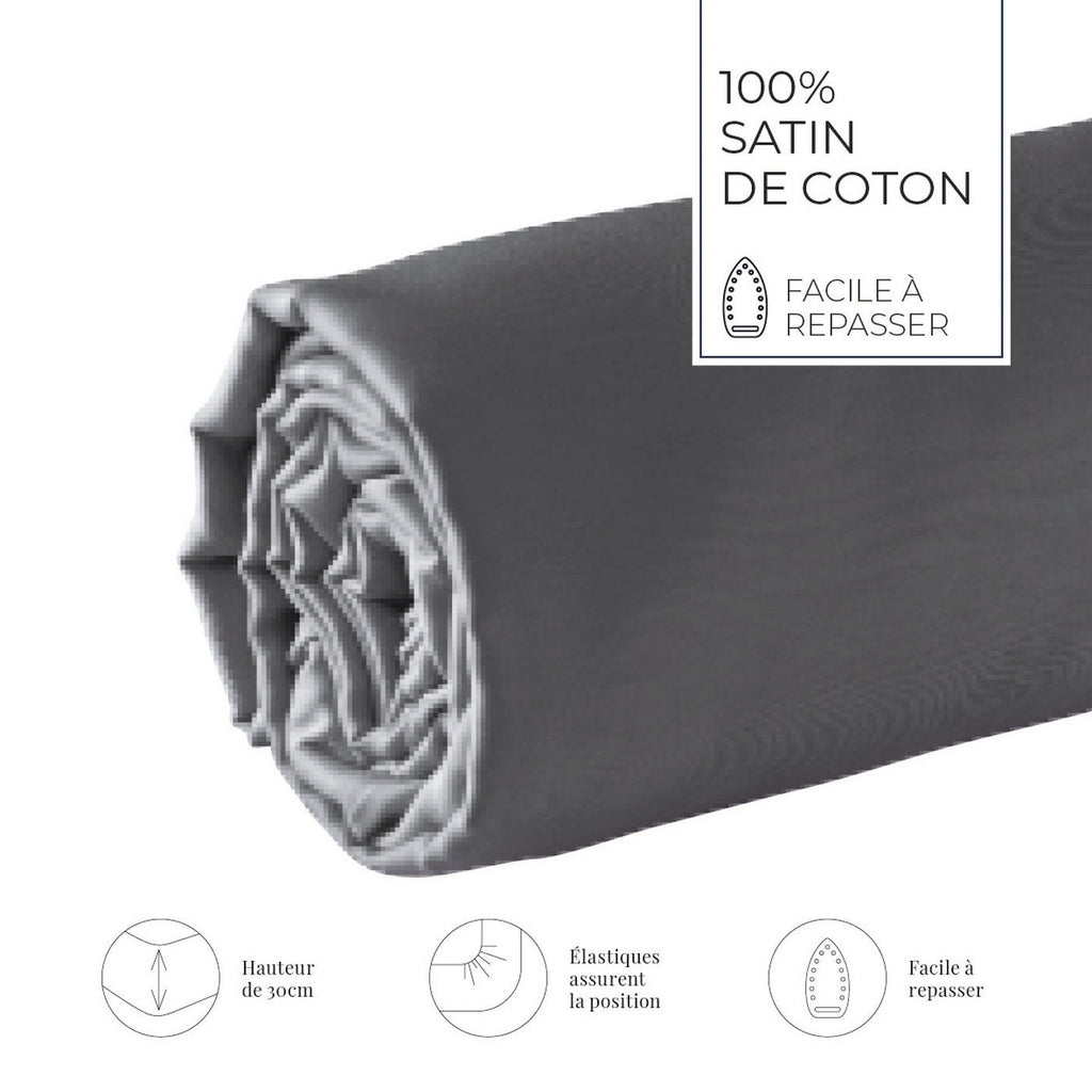 Jacquard - Drap-Housse - Satin De Coton - Gris 02