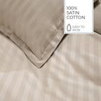 Jacquard - Housse De Couette + 1 Ou 2 Taie(S) D'Oreiller - Satin De Coton Rayure Tissé Dobby - Taupe 01