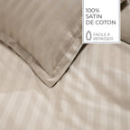 Jacquard - Housse De Couette + 1 Ou 2 Taie(S) D'Oreiller - Satin De Coton Rayure Tissé Dobby - Taupe 01