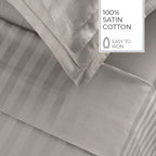 Jacquard - Ensemble De Draps - Satin De Coton Rayure Tissé Dobby - Taupe 01