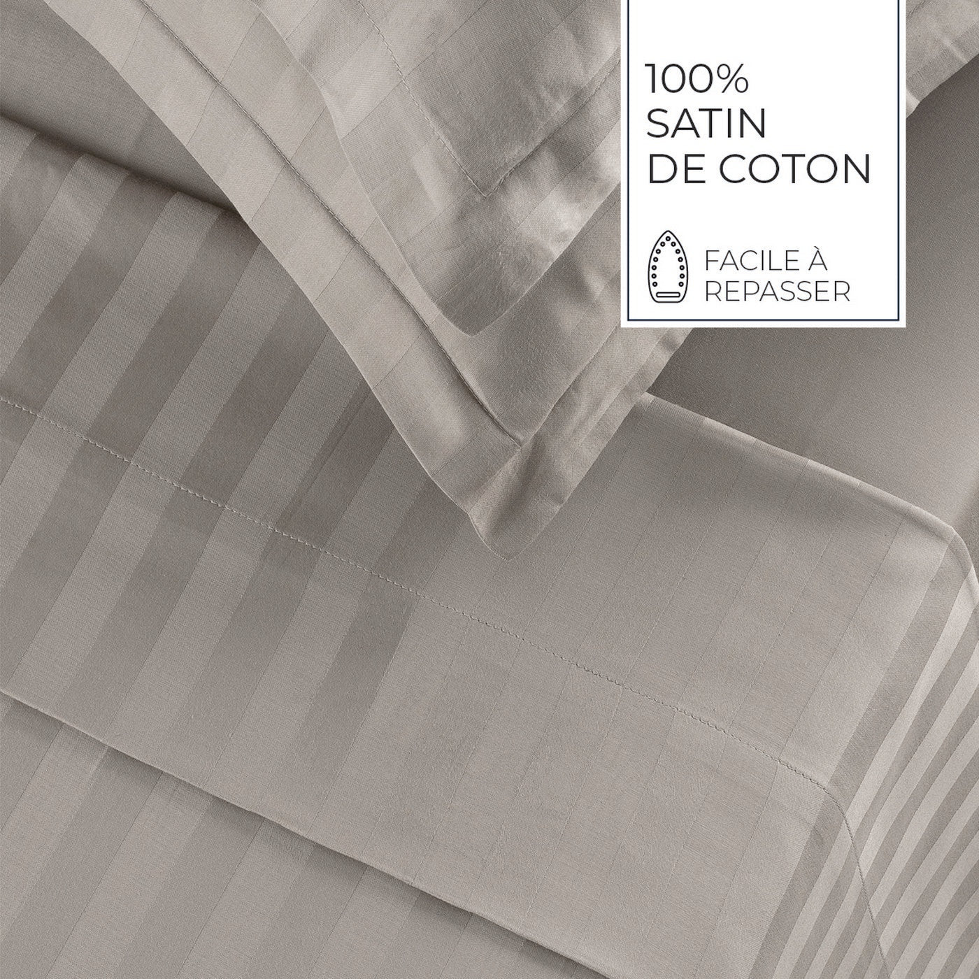 Jacquard - Ensemble De Draps - Satin De Coton Rayure Tissé Dobby - Taupe 01